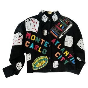 Rare Vintage Casino Themed Modi Denim Bomber Jacket Size‎ Small